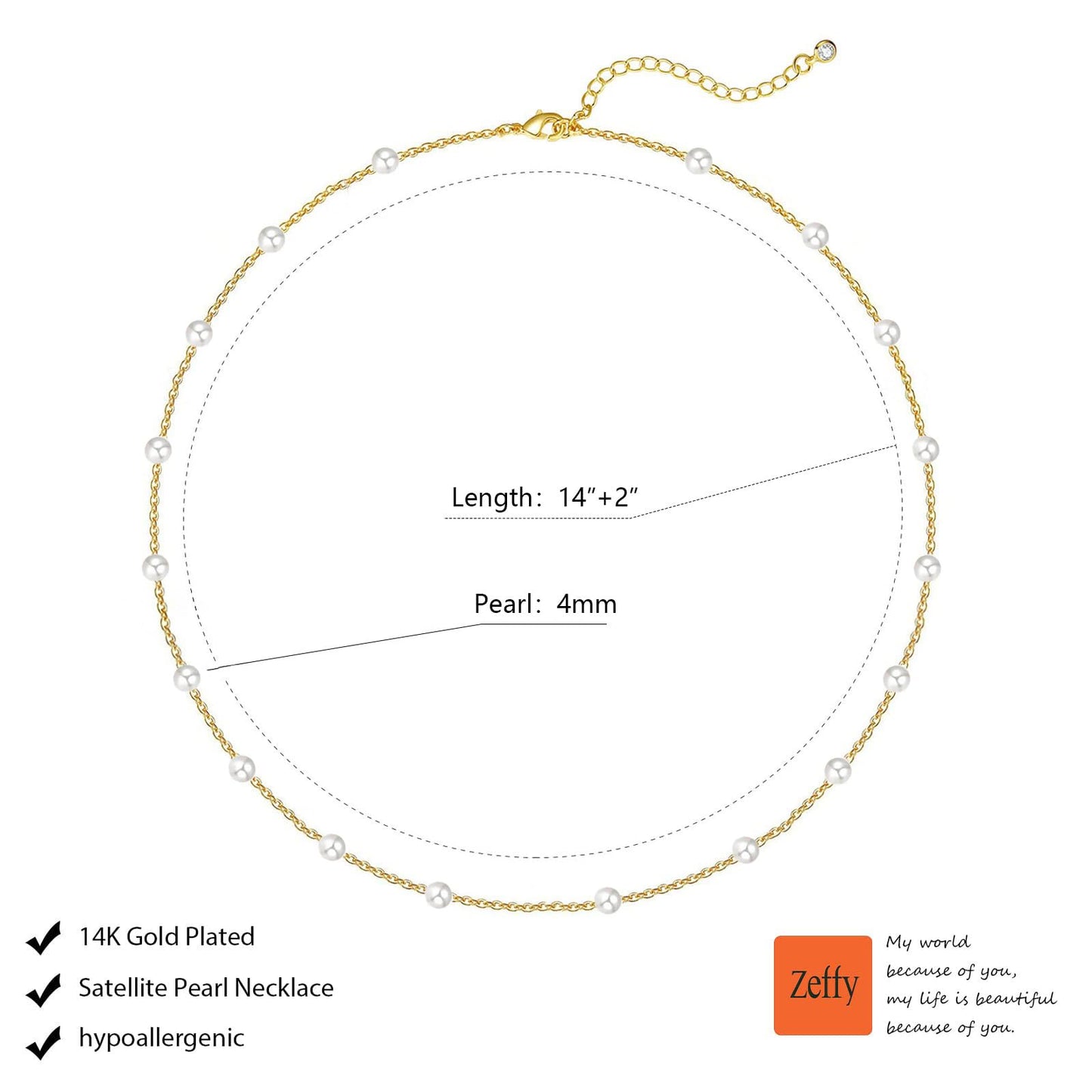 Zeffy Dainty Gold Pearl Necklace for Women Small Pearls Chain Necklace Tiny Pearl Beaded Choker Necklace for Women Simple Jewelry Gifts