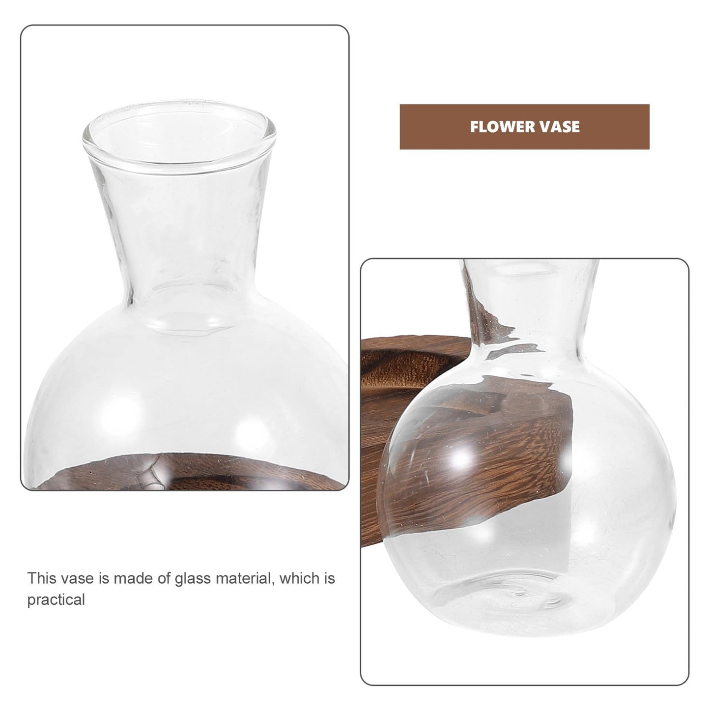 OSOLADY Decorative Glass Plant Vase Set with Wooden Base, Hydroponic Flower Planter for Office and Home Desk, 3pcs Water Cultivation Terrarium Arrangement
