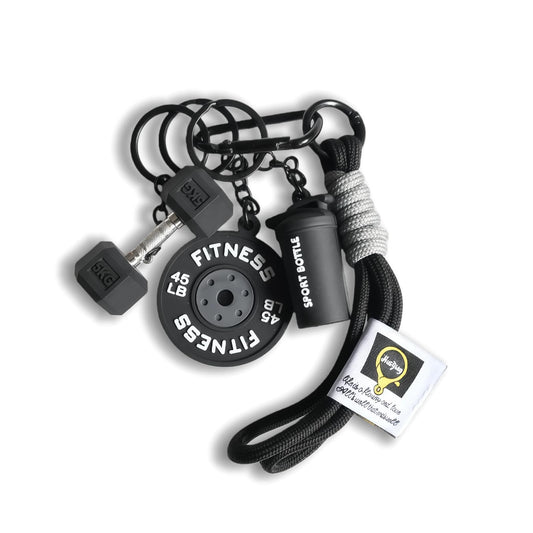 Colorful Fitness Keychain Set - Silicone Dumbbell/Kettlebell Charm, Metal Clasp, Motivational Gym Bag Accessory, Workout Gift (Fitness Bell Pot - Black)