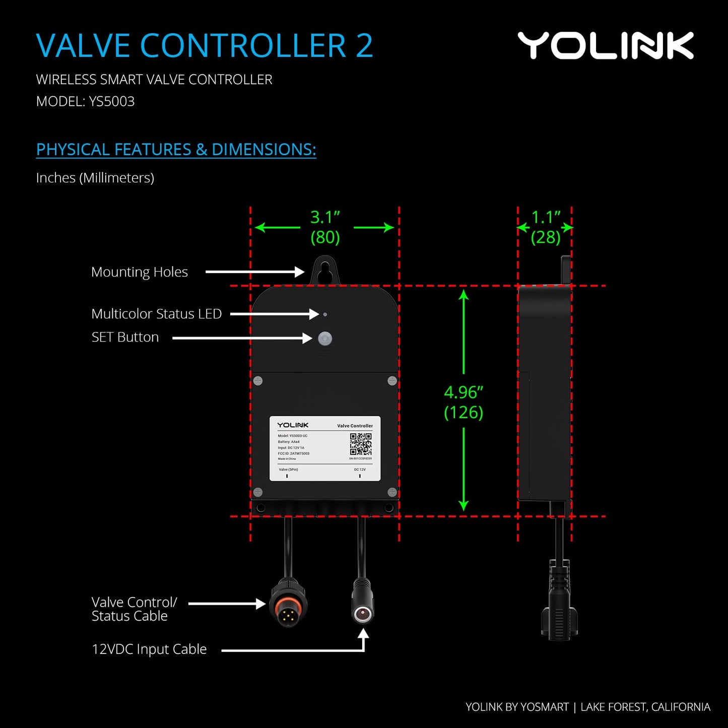 NSF Certified YoLink Valve Controller 2 Kit, 2" Stainless Steel Motorized Ball Valve, LoRa Long Range, D2D Offline with Leak Sensors, 12V Adapter + AA Backup, Hub Required