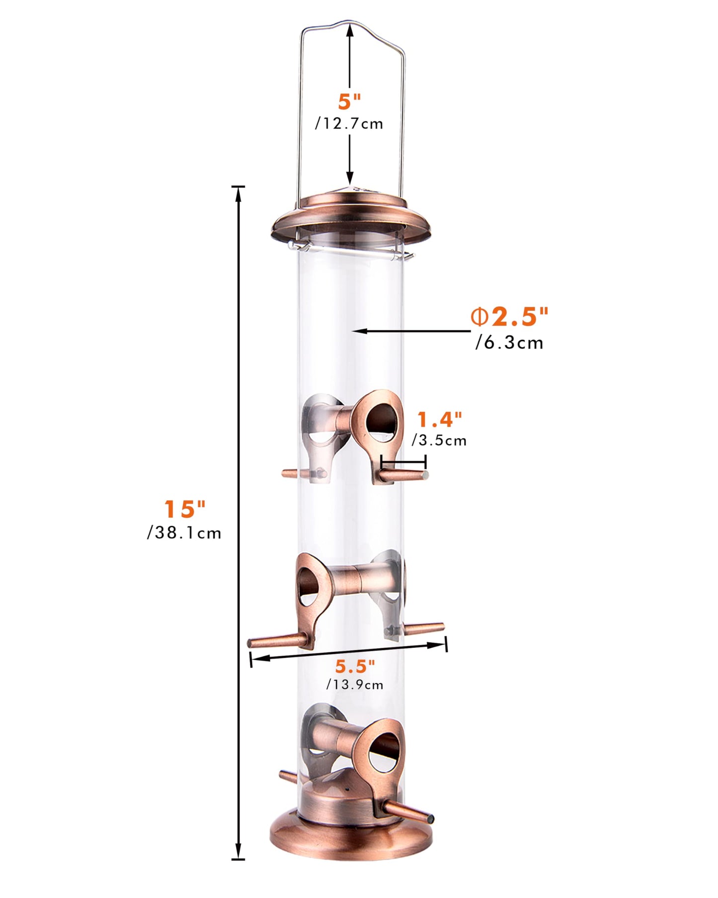 iBorn Metal Bird Feeders Brushed Copper Wild Bird Feeder for Outdoors Hanging All Metal Brushed Copper Finishing 15 Inch 6 Port(Seed is not Included)