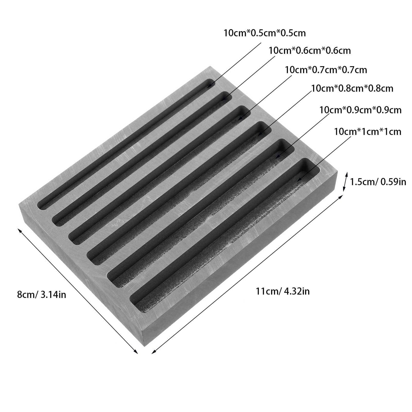 VILLCASE Graphite Ingot Mold, 6-in-1 Long Bar Smelting Mold for Metal Casting, Metal Melting Refining Crucible Tool for Gold Silver Copper Aluminum Lead and Jewelry Casting
