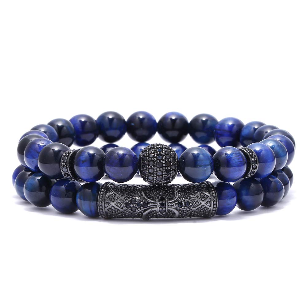 BOMAIL 8mm Tiger Eye Stone Beads Bracelet Elastic Natural Stone Yoga Bracelet for Women Men
