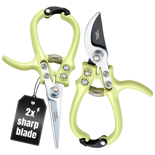 Modern Sprout Hand Pruners & Shears Set with Blister Pack - Lightweight Gardening Tools with Easy Lock - Sharp Carbon Steel Blades -Rust Resistant Scissors for Herbs, Flowers - Chartreuse
