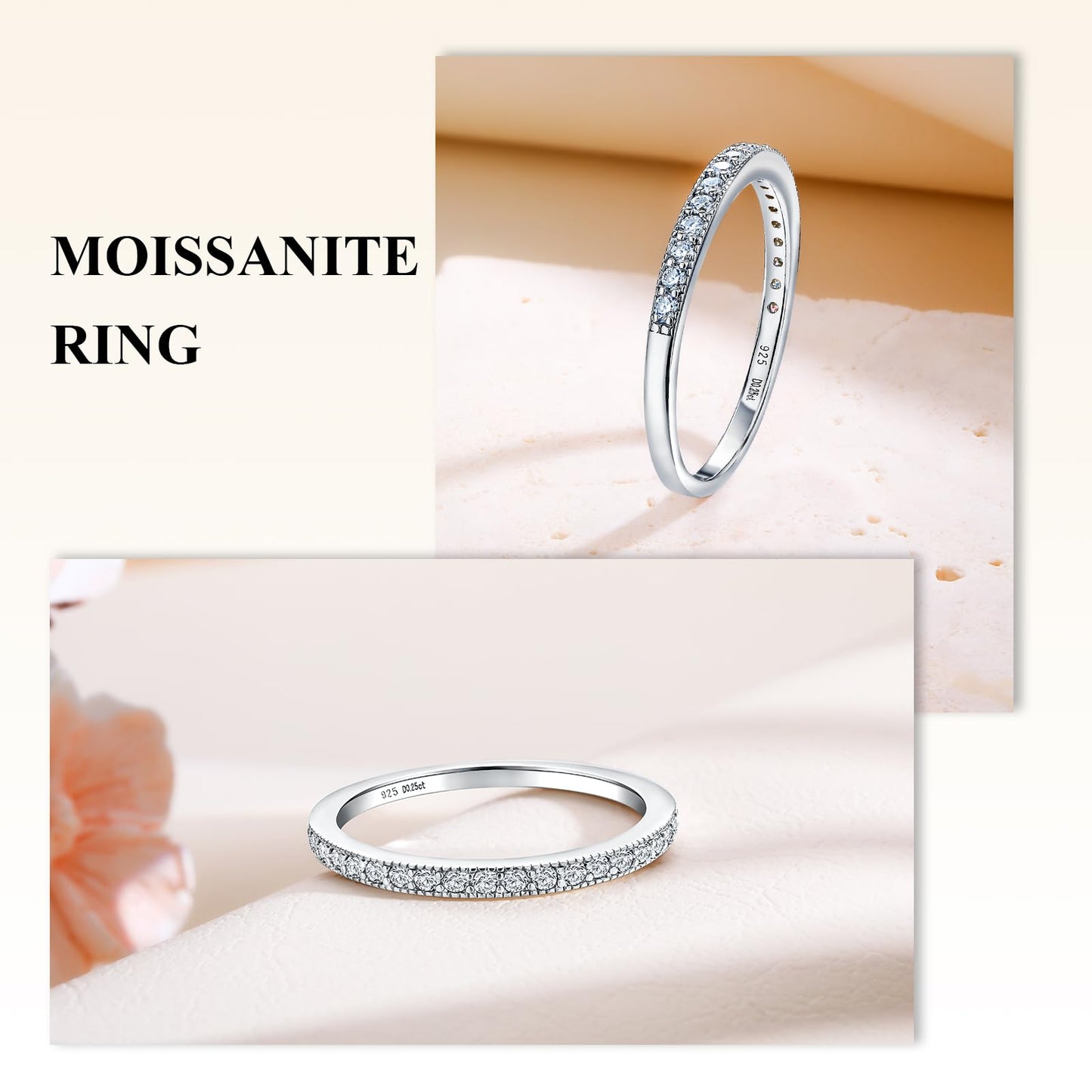 AGRULE Men Womens Moissanite Wedding Band 1.7mm Wide Stackable Half Eternity Band Rings 14K White Gold Plated Sterling Silver VVS1 D Color Anniversary Birthstone Rings, Size 9