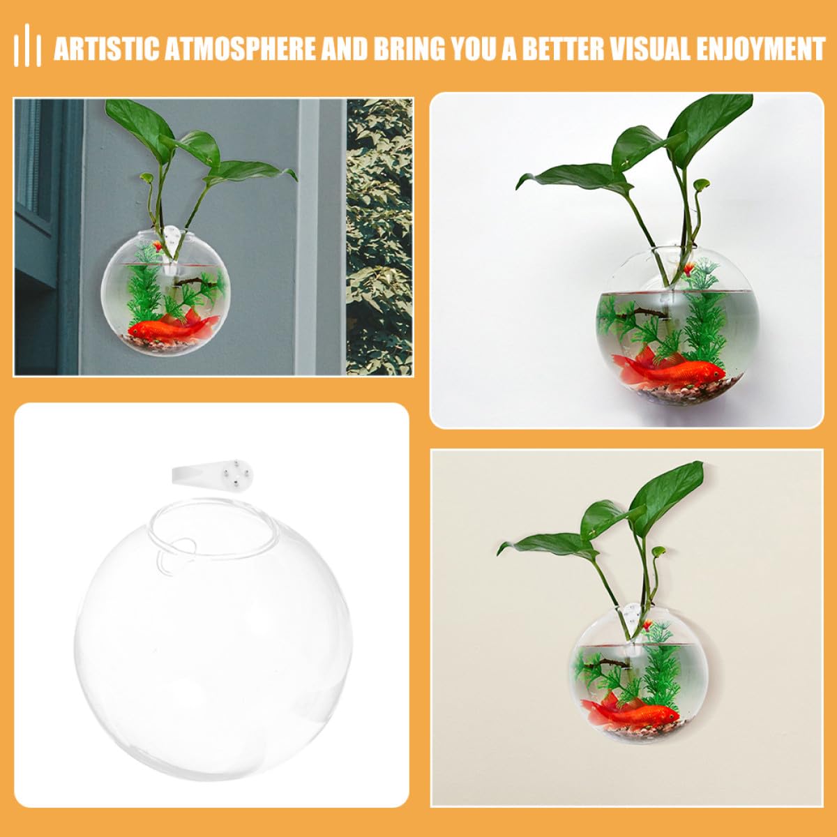 ULTECHNOVO Wall Mounted Glass Flower Vase Set, 4pcs 10cm Hydroponic Hanging Containers with Crystal Mud Nails, Glass Terrarium for Home Garden Décor and Plant Propagation