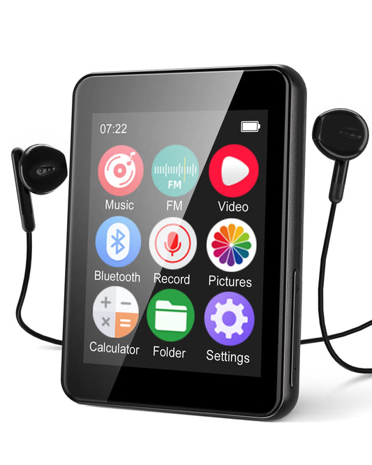 64GB Music Player with Bluetooth 5.3, 2.4" Portable MP3 Player with Speaker, FM Radio, Voice Recorder, E-Book, Full Touch Screen, Supports up to 256GB (Earphones Included)