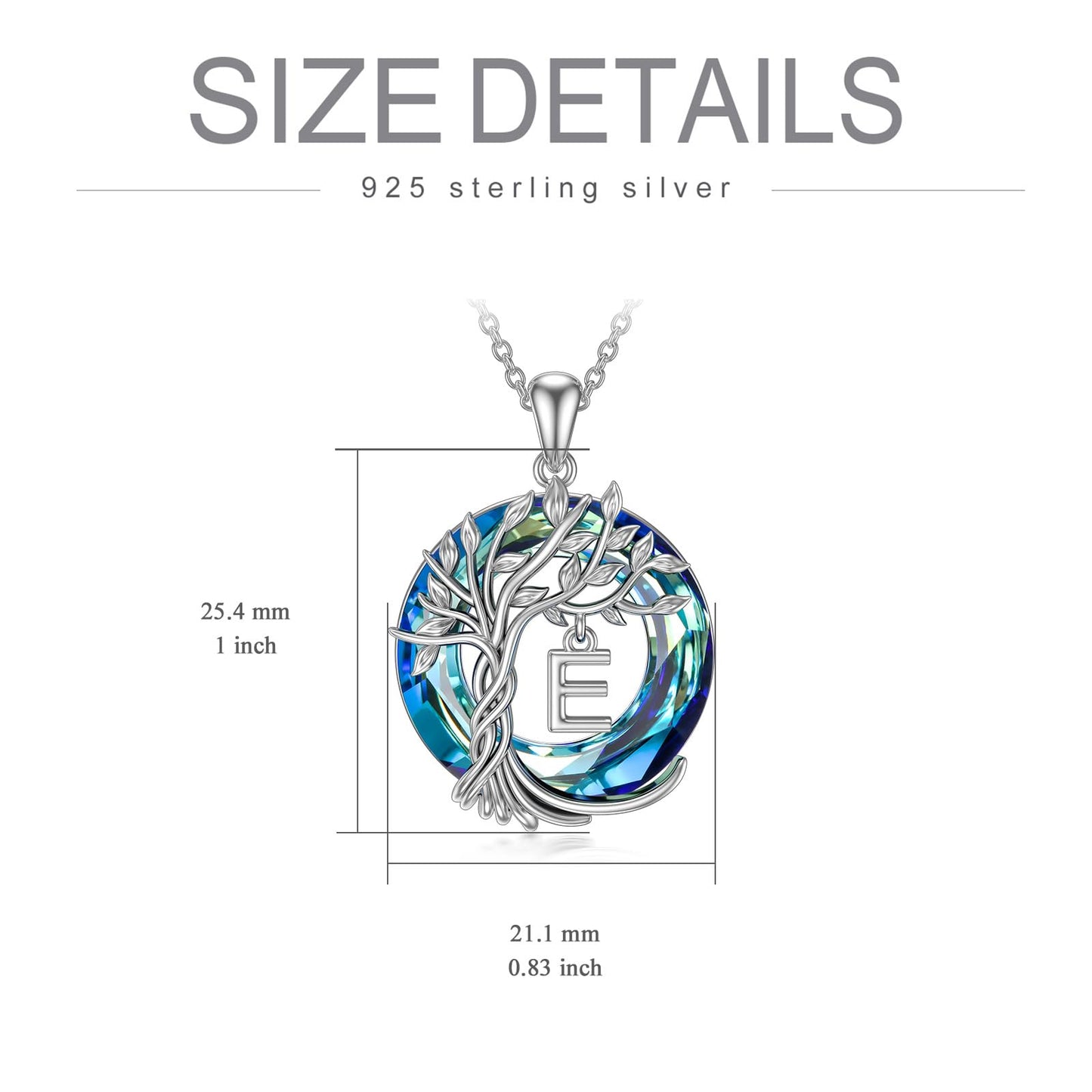 TOUPOP Tree of Life Initial Necklace Gifts for Women Sterling Silver Initial E Letter Jewelry Irish Crystal Pendant Birthday Gifts for Women Her Mom Wife Daughter
