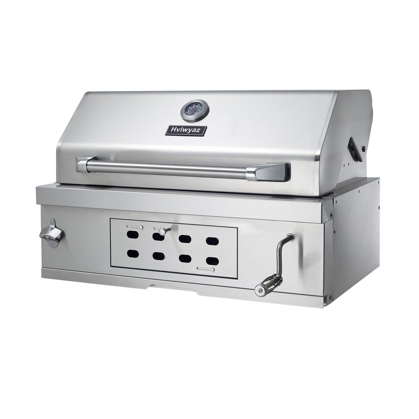 Large Built-In Charcoal BBQ Grill, Charcoal Grills with Liftable Tray, Insulated Hood & Temperature Gauge, Heavy-Duty Stainless Steel Barbecue Grill for Outdoor Kitchen, Family Parties, and Camping