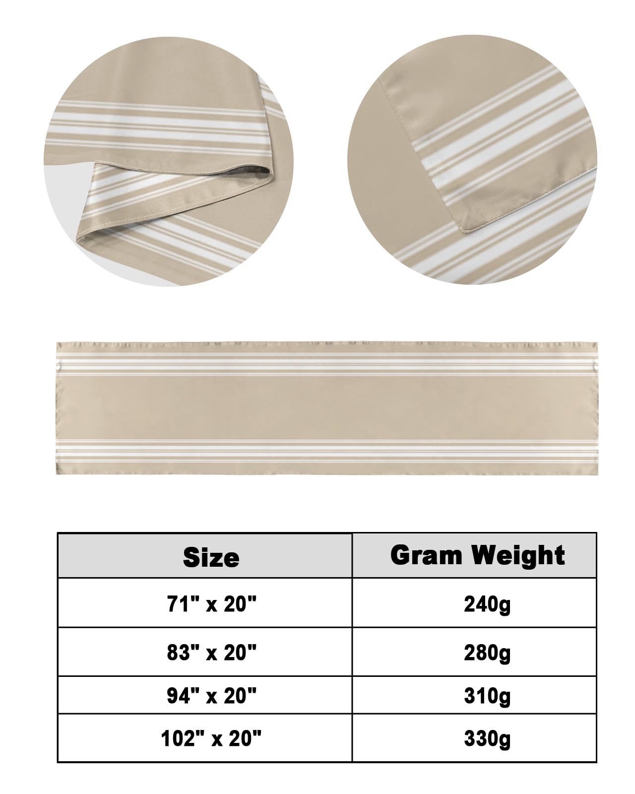 Bed Runner for Queen Size Bed, Beige Striped Bed Scarf Throws for Foot of Bed, Farmhouse Luxurious White Stripes Modern Abstract Art Luxury Bedding Protector Bed Runners for Hotel/Home, 83 x 20 Inch