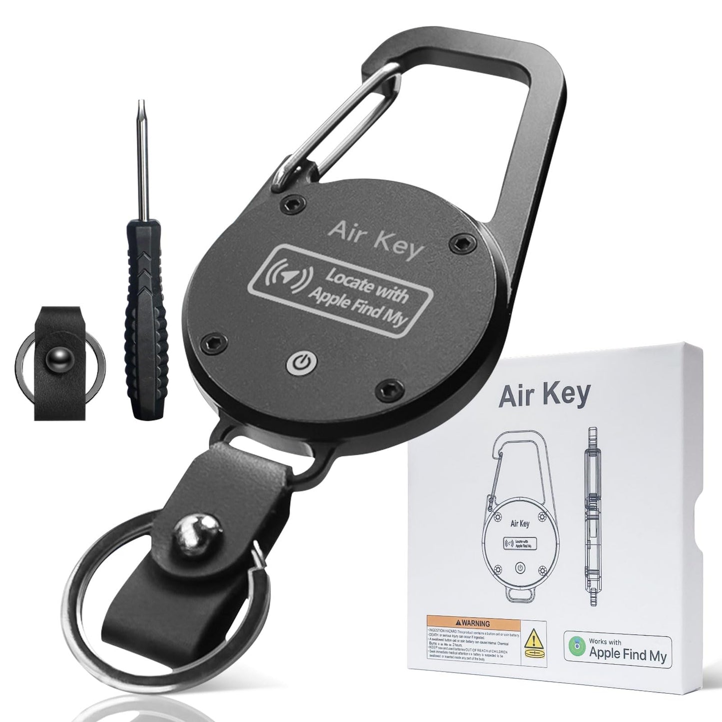 QEG Keychain, Key Finder Works with Apple Find My, llaveros para Hombres,Carabiner Car Key Chains with GPS Tracker, Anti-Lost Keyring Finder Locator, Minimalist Key Holder for Men (iOS Only),Black
