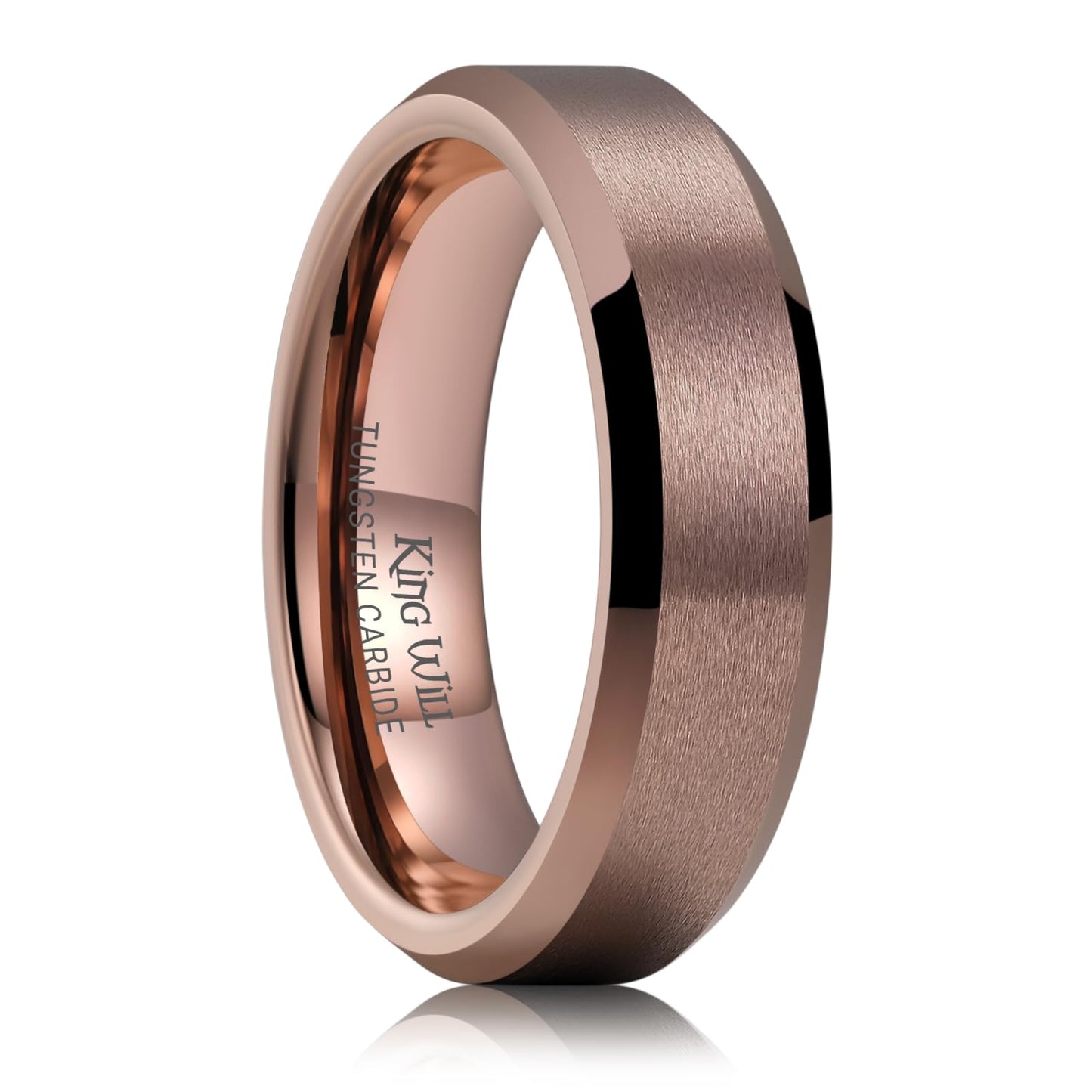 King Will Brown Basic Tungsten Rings For Men 6mm Wedding Band Polished Edge Brushed Matte Promise Ring Comfort Fit, Size 9