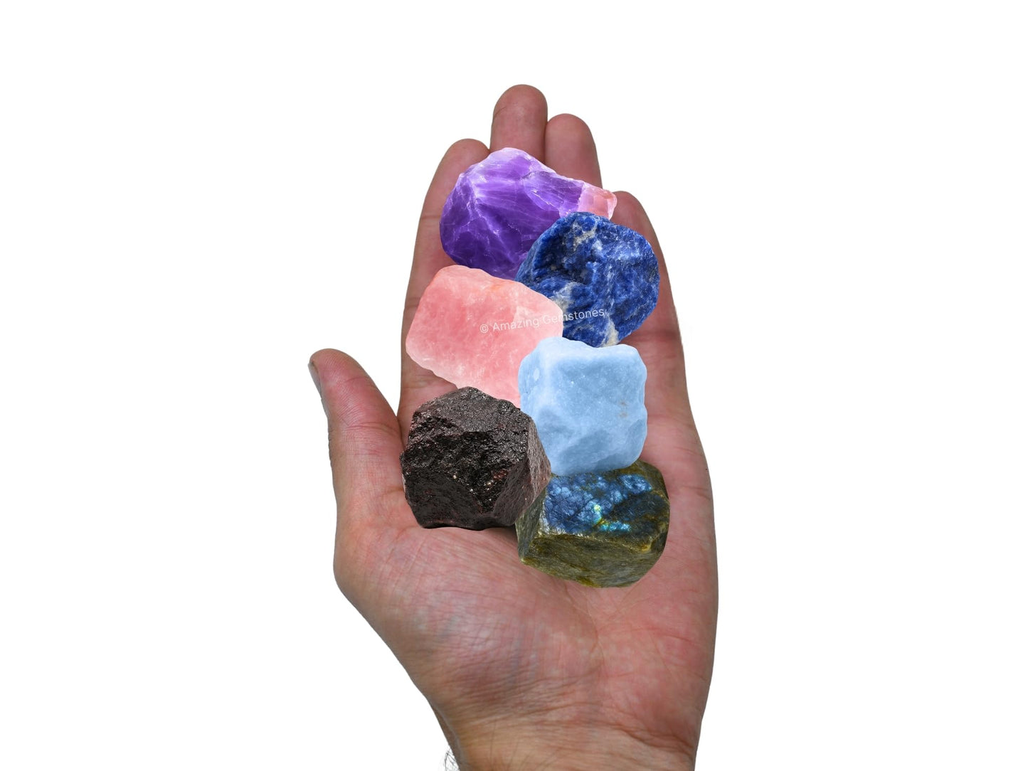 Amazing Gemstone Crystals for Anxiety Manifestation, Set of 6 Amethyst, Sodalite, Labradorite, Angelite, Garnet and Rose Quartz Healing Crystals and Stones