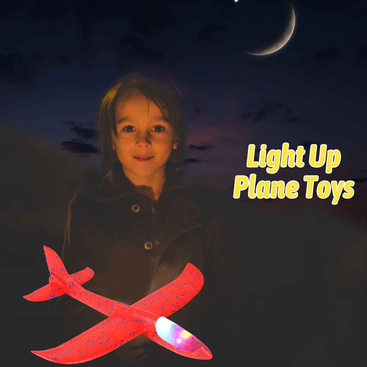 CCINEE 2 Pack LED Airplane Toys, 17.3 inch Large Throwing Foam Plane with Flashing Lights, 2 Flight Mode Glider Plane Outdoor Flying Toy for Kids Boys Girls Outdoor Sport Party Favors