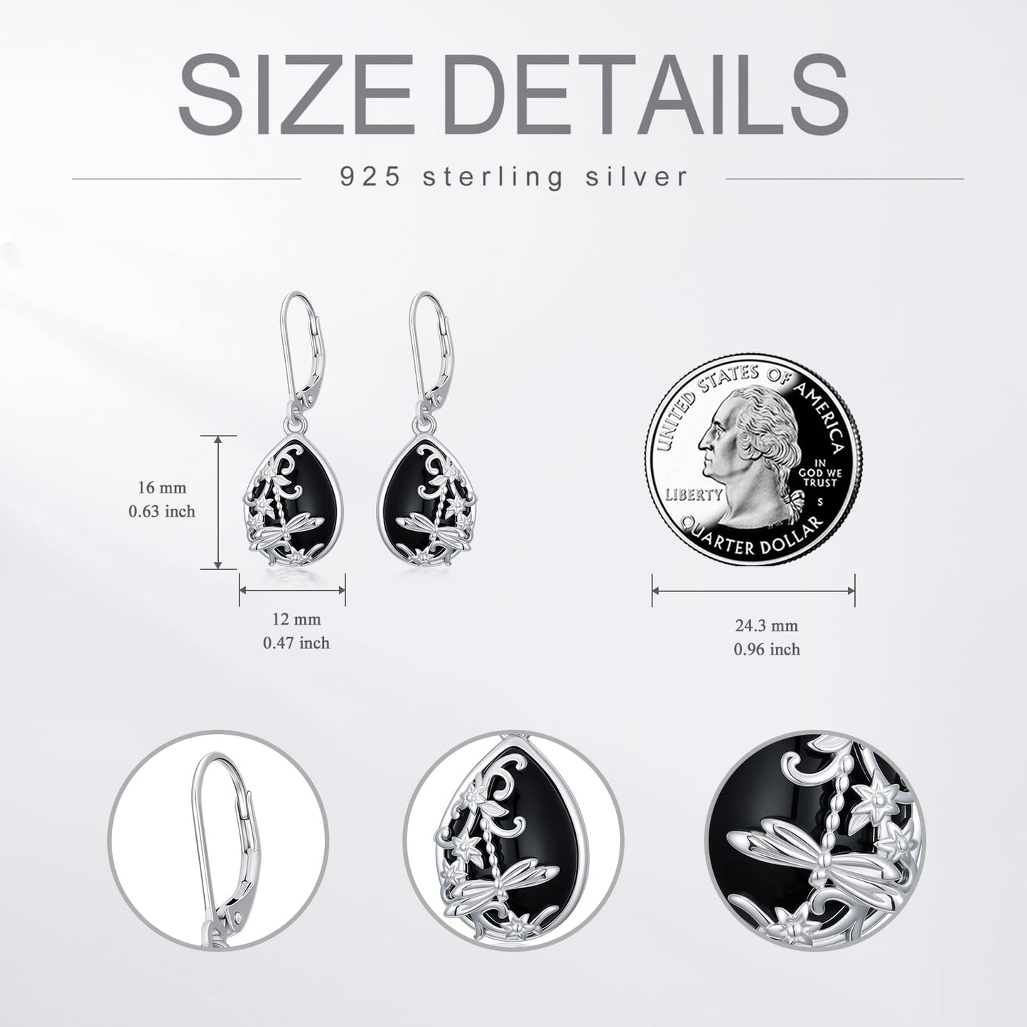 Dragonfly Filigree Earrings Black Onyx Earrings for Women 925 Sterling Silver Dragonfly Filigree Gift Black Onyx Dangle Drop Jewelry Mothers Day Gifts for Mom Girlfriend Wife