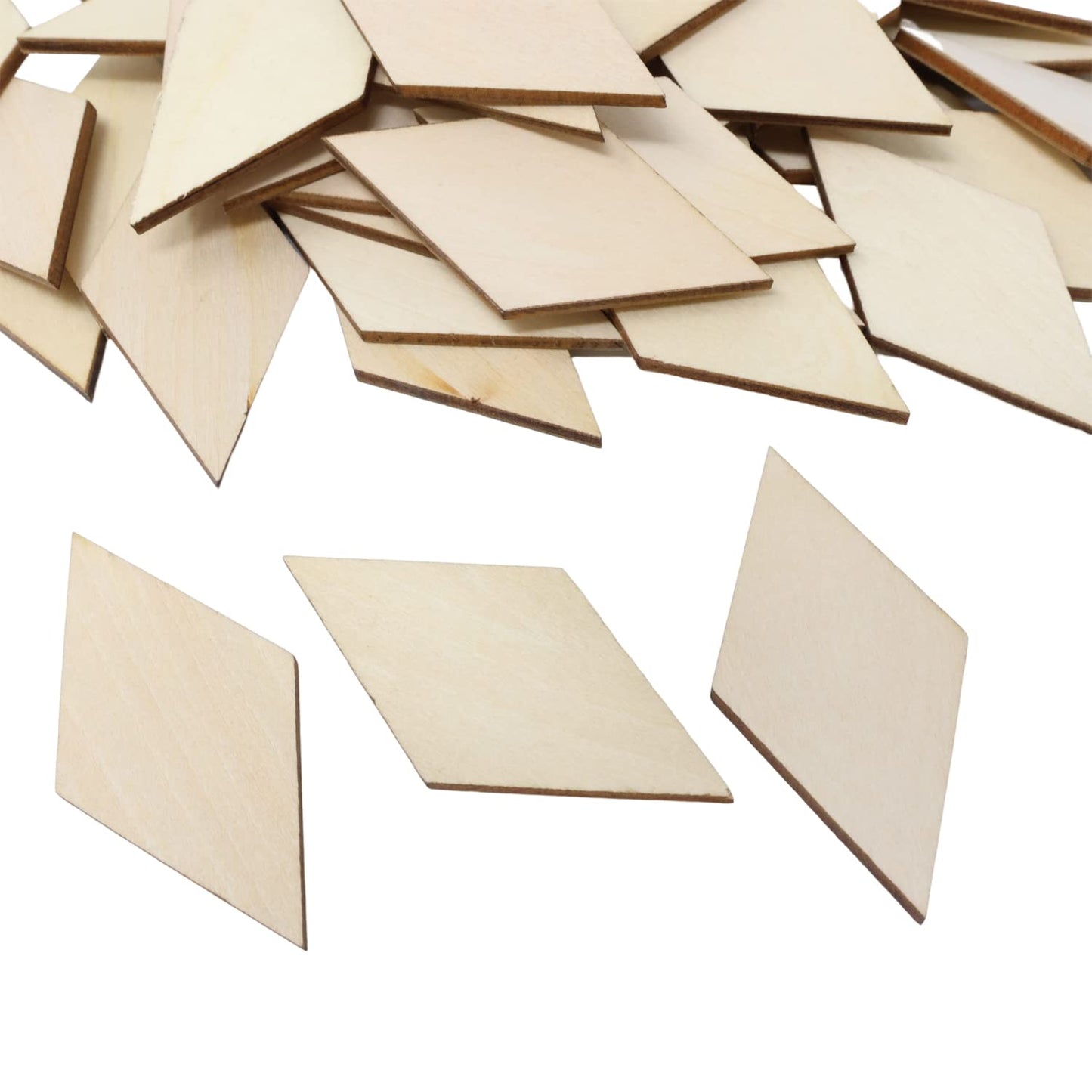 Honbay 60PCS Unfinished Rhombus Wood Slices Blank Wooden Embellishments for Painting DIY Crafts and Home Decoration