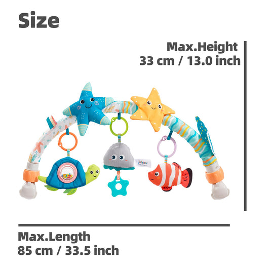 Baby Stroller Arch Toy for Infant & Toddler 0-6 Months, Musical Travel Car Seat Toys W/ Teether, Adjustable Mobile Arm for Crib, Bassinet, Pram, Bjorn Bounce Bar Activity Hanging Accessory 6-12(Sea)