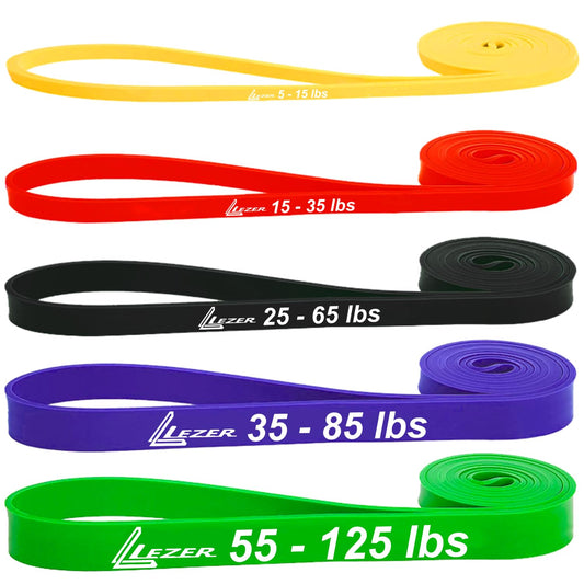LEZER Resistance Bands for Working Out, Exercise Band, Pull Up Band, Elastic Band, Stretching, Training, Gym, Physical Therapy, Fitness, Workout, Yoga, with Instruction, Set of 5