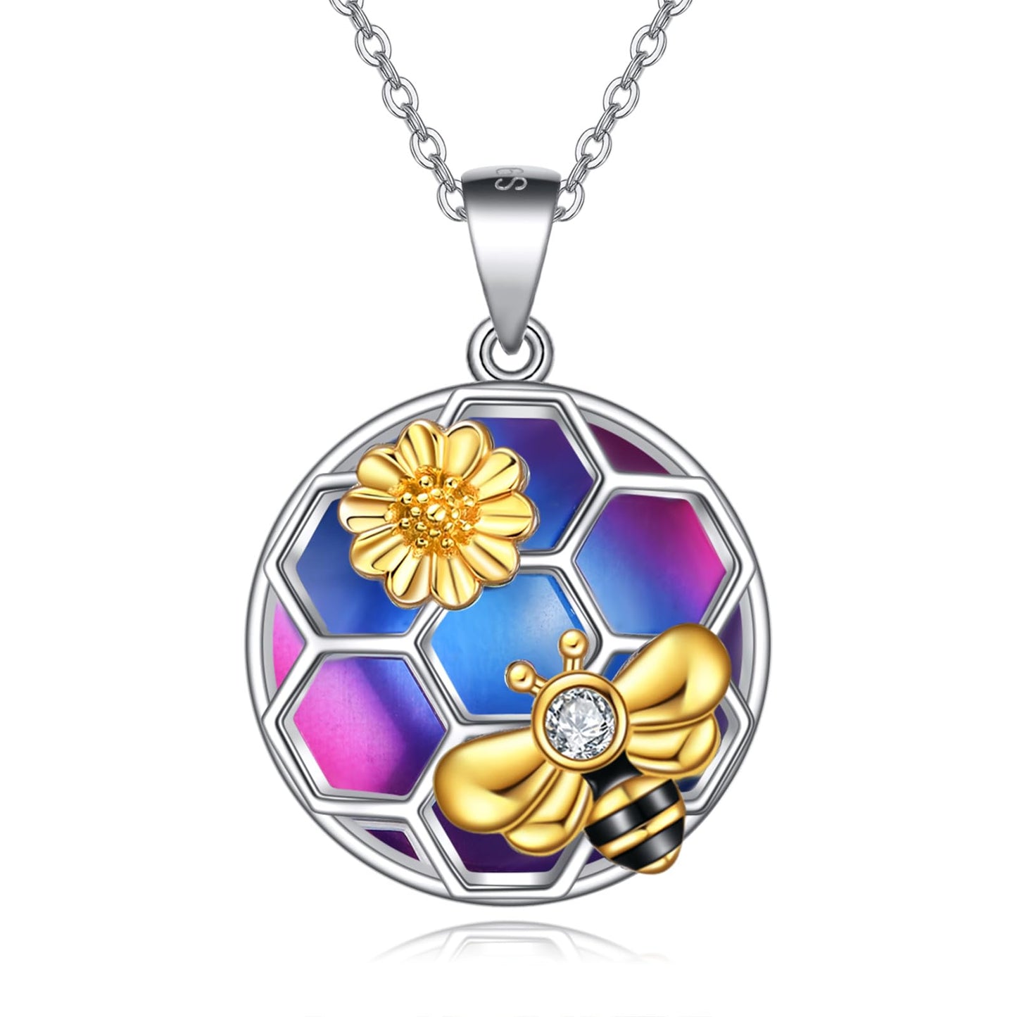 LUHE Bee Necklace for Women Sterling Silver Cat's Eye Stone Pendant Jewelry Gifts for Women