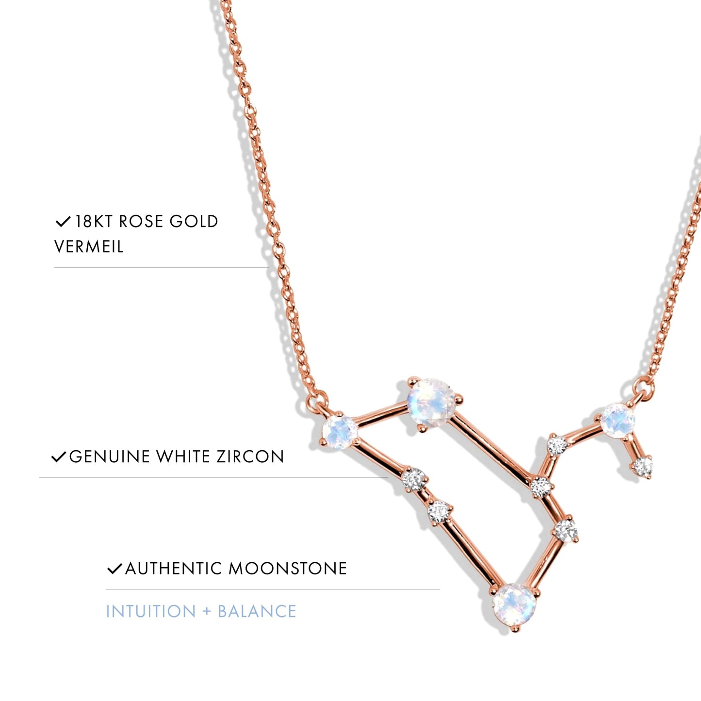 Moon Magic Moonstone Necklace - Leo Zodiac Constellation / 925 Sterling Silver - 18k Rose Gold - Yellow Gold Rainbow Moonstone Necklaces for Women/Authentic Rainbow Crystal Jewelry