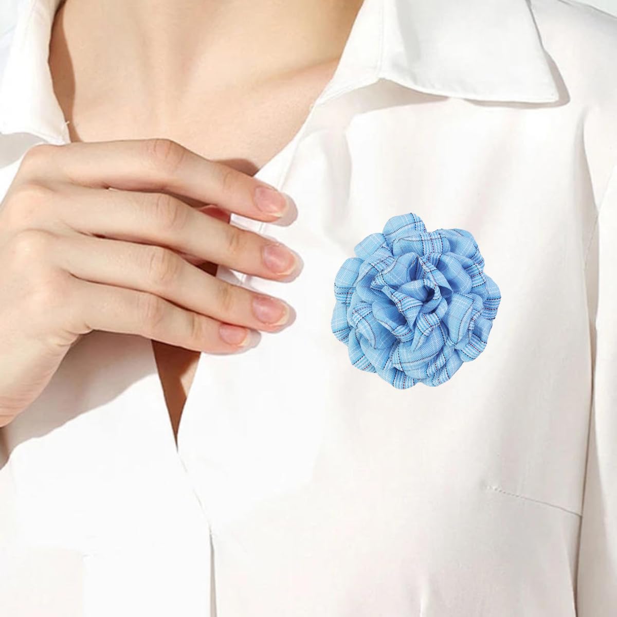 Elegant Large Cloth Flower Brooches Big Camellia Flower Pin for Women Dainty Cloth Fabric Rose Brooches Dress Skirt Scarf Hat Pins Clothing Decoration Accessories (Blue B)