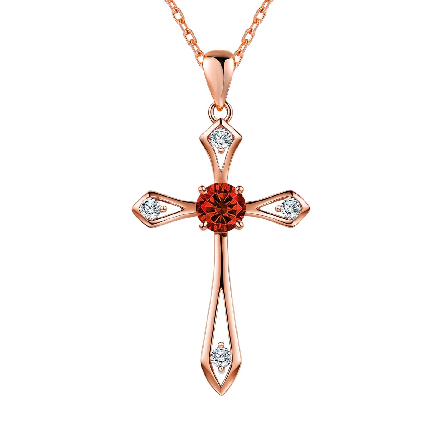 QUALISE Cross Necklace for Women,925 Sterling Silver Birthstone Necklace,Garnet-January Birthstone Cross Necklace，Faith Religious Fine Jewelry Valentines Day Gifts Birthday Holiday Gifts for Her