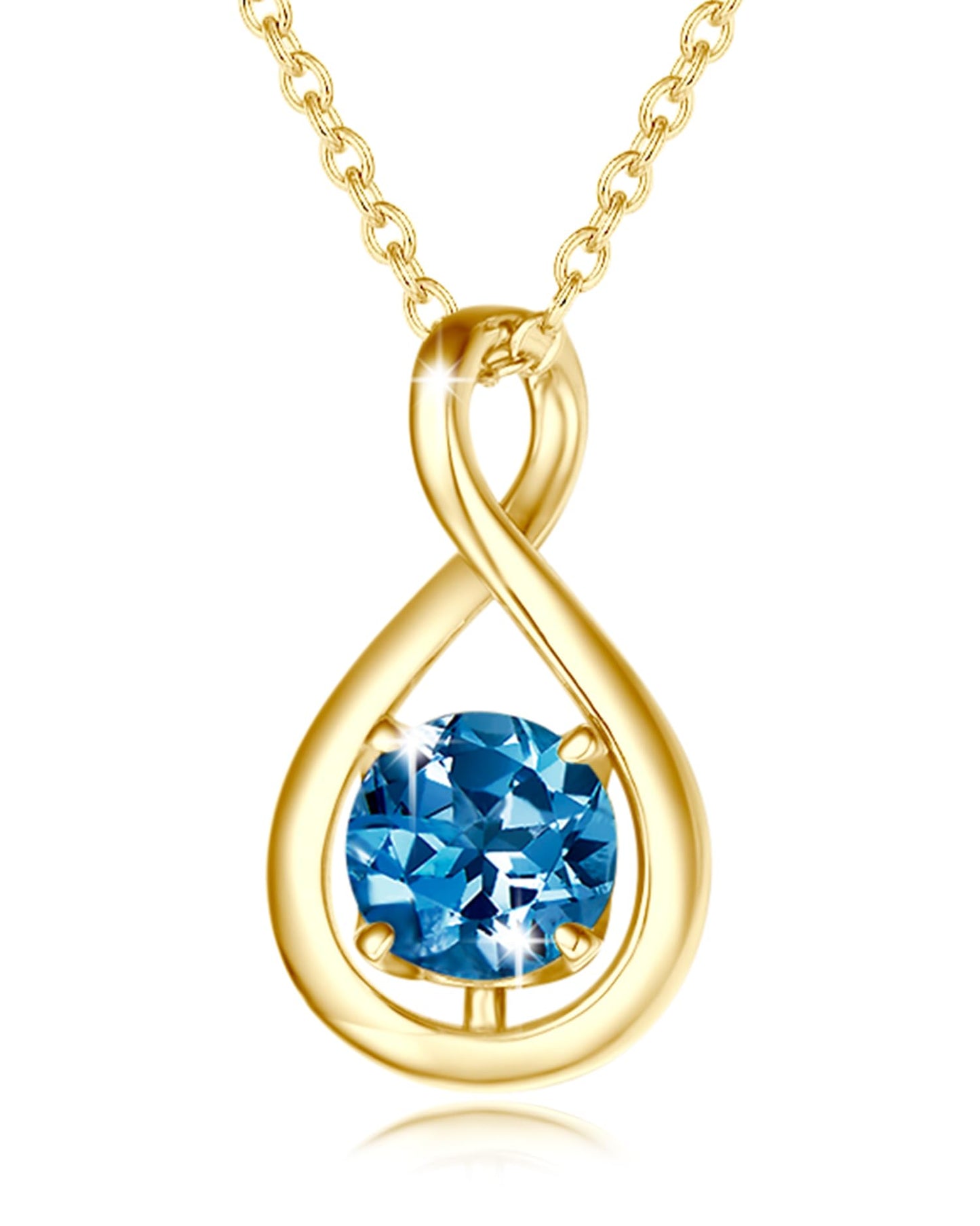 FANCIME London Blue Topaz Necklace November December Birthstone Necklace for Women Yellow Gold Plated Sterling Silver Infinity Pendant Fine Jewelry Mothers Day Gifts for Mom