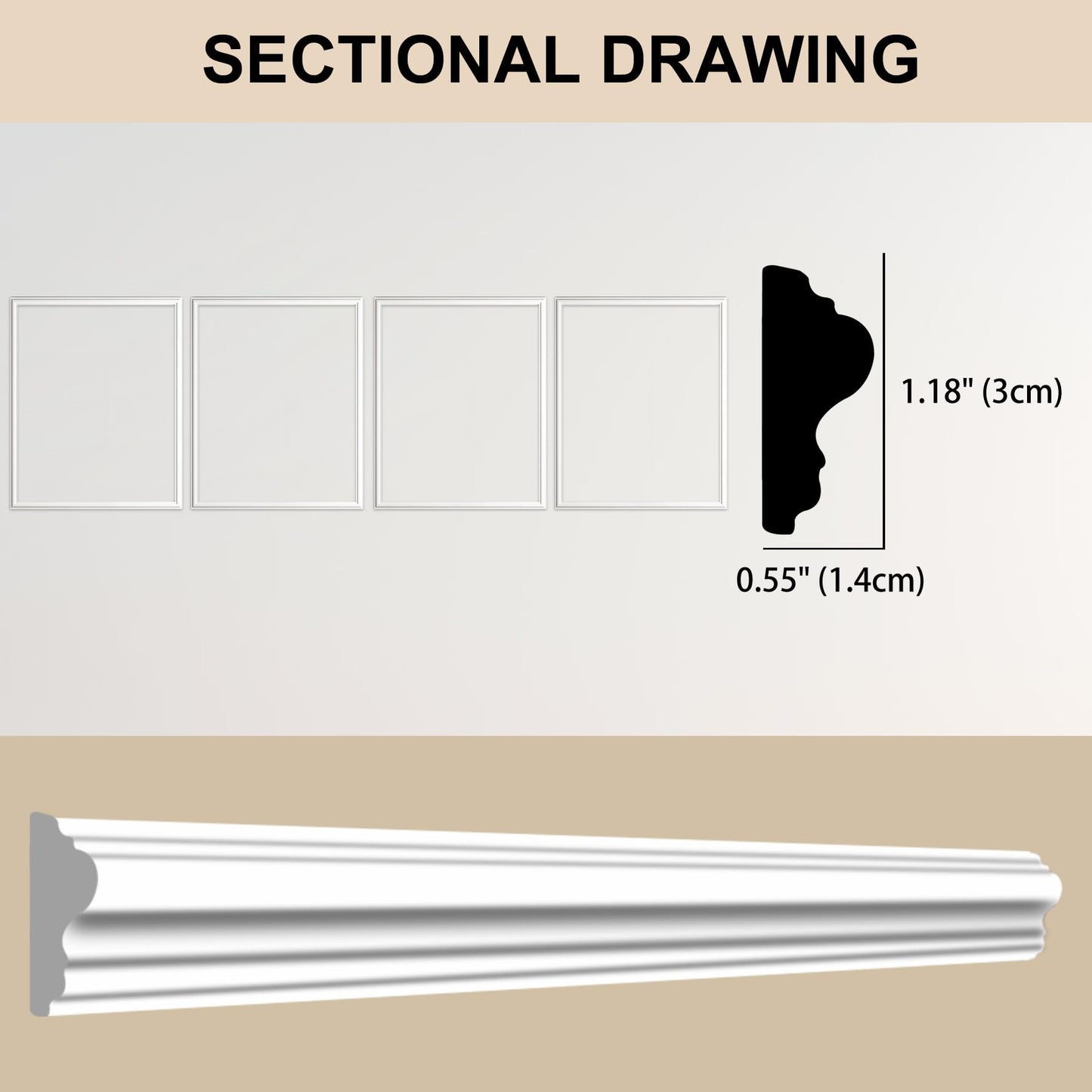 Hungbak 4 Set of 16" x 20" Pre-Cut Accent Wall Molding Trim Kit, Peel and Stick Premade Wainscoting Panels for Interior Decoration, Ready to Assemble Chair Rail Moulding