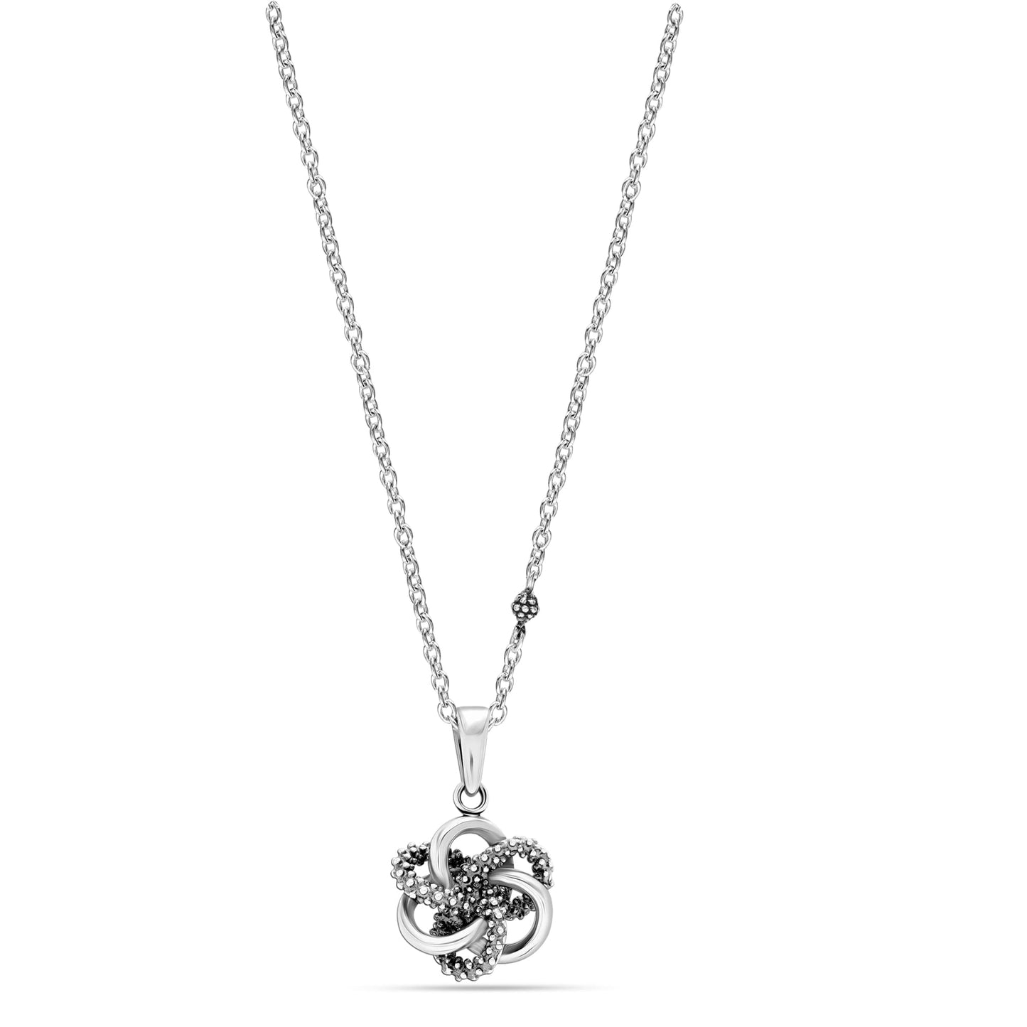 LeCalla 925 Sterling Silver Antique Caviar Beaded Love Knot Pendant Necklace for Women Teen