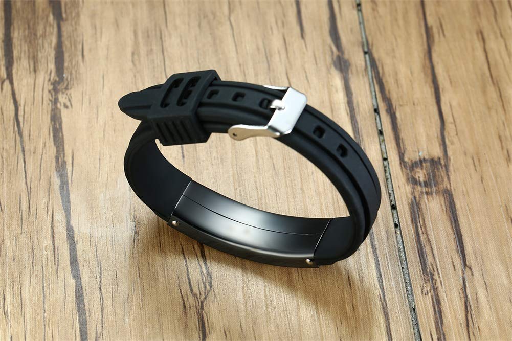 VNOX Type 1 Diabetes Medical Alert ID Black Silicone Rubber Stainless Steel Adjustable Bracelet for Unisex