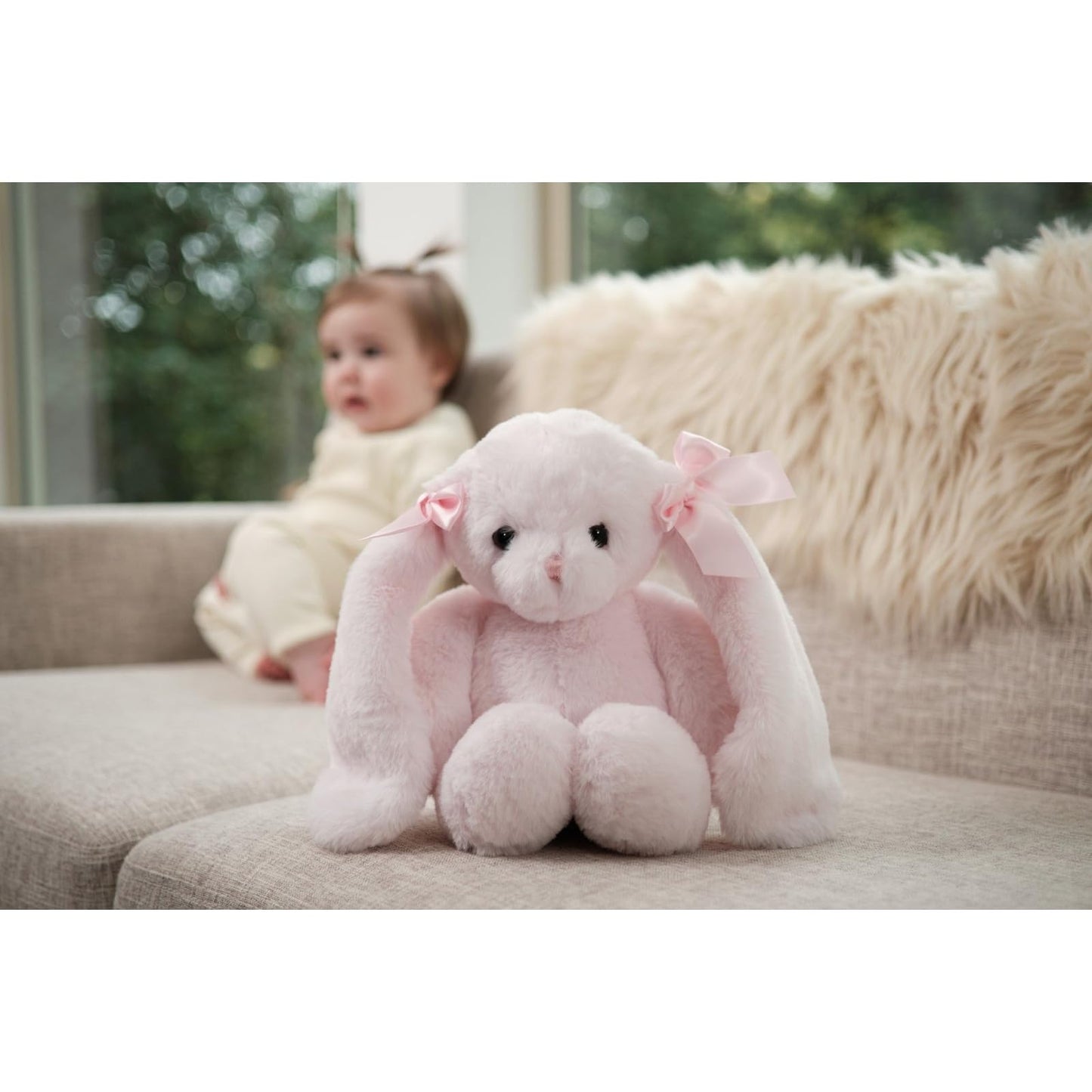 Bearington Light Pink Plush Easter Bunny Stuffed Animal - 14" Soft Cuddly Easter Rabbits with Fluffy Fur and Long Ears - Adorable Stuffed Bunnies Toy Gifts for Kids, Babies, and Holiday Celebrations