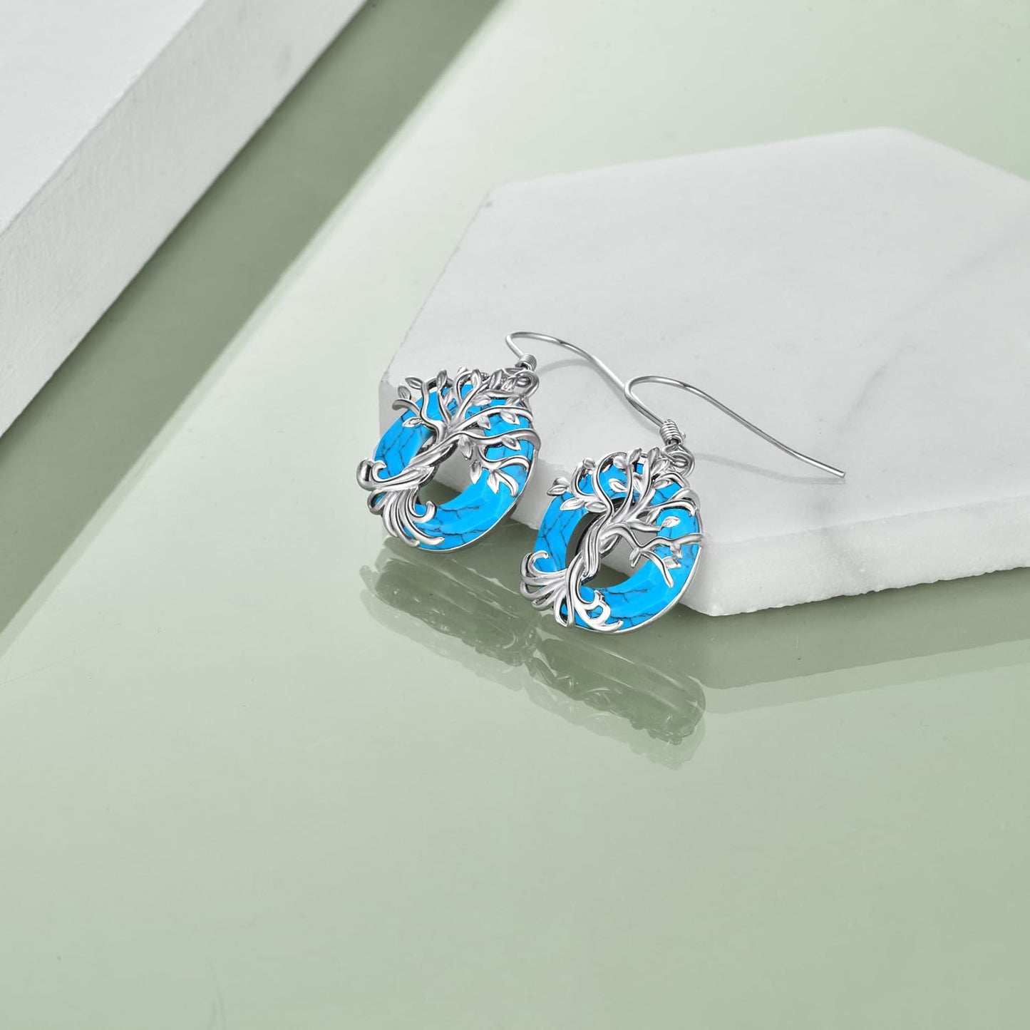 TOUPOP Turquoise Tree of Life Earrings for Women Sterling Silver Family Tree Drop Dangle Earrings Jewelry Birthday Mothers Day Gifts for Women Mom Her