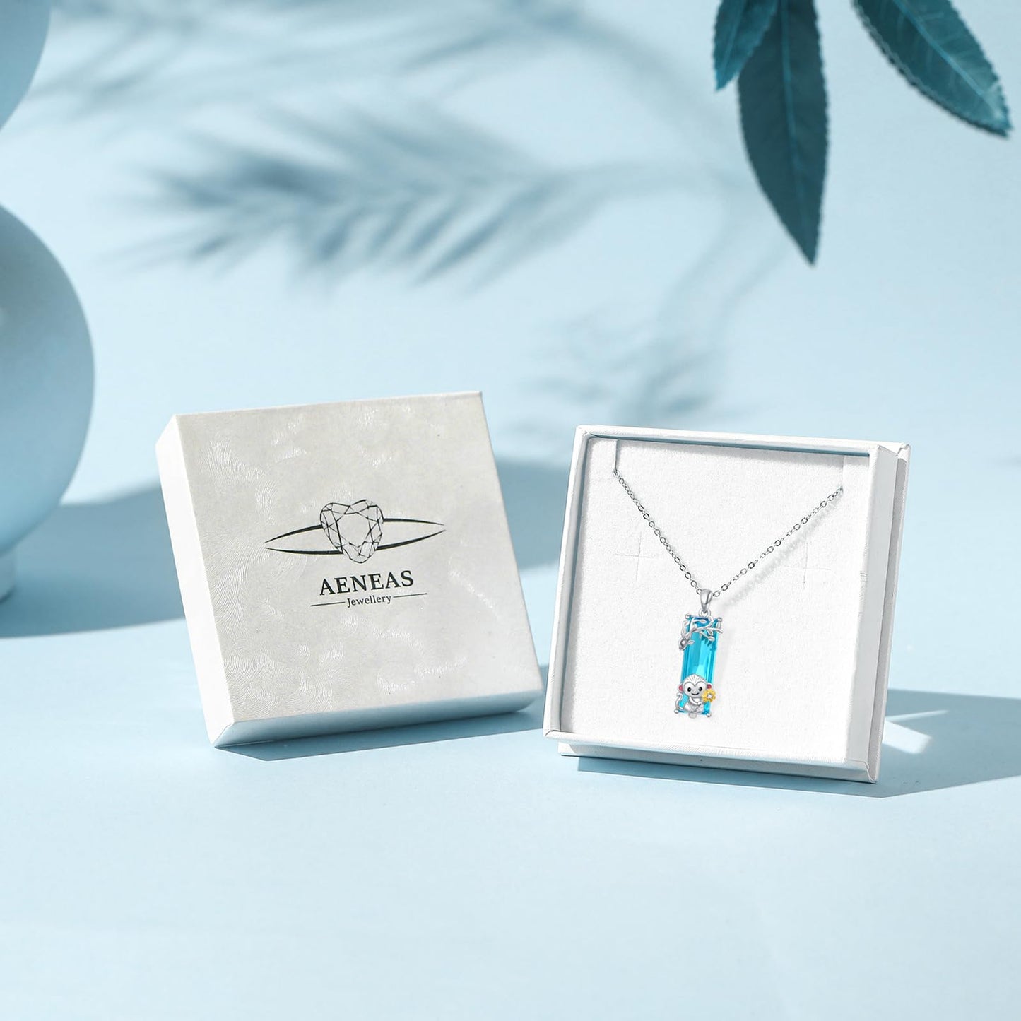 AENEAS Prime 2025 Monkey Necklace Pendant Women 925 Sterling Silver Cute Monkey Necklace Blue Crystal Jewelry Gifts for Women Wife Daughter