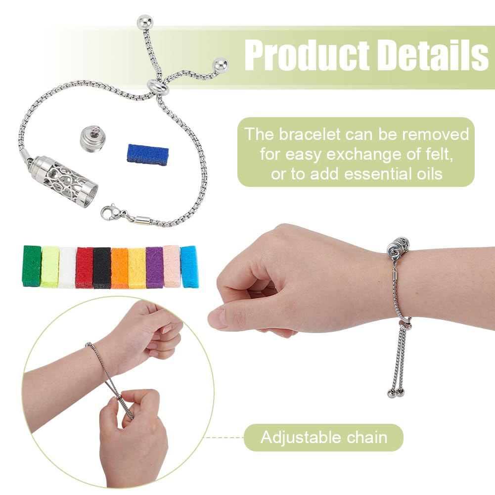 WEBEEDY Essential Oil Diffuser Bracelet with 20 Felt Pads for Women,Adjustable Stainless Steel Aroma Bracelet for Christmas Mother's Day Birthday Aromatherapy Jewelry Gift (Max Size:10.63 Inch)