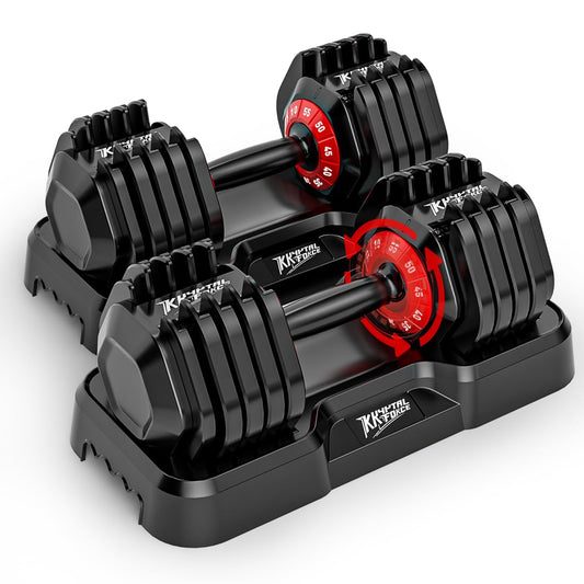 55Lb Pair Adjustable Dumbbells Set, 10 in 1 Weights Dumbbells Exercise & Fitness Fast Adjust Weight for Full Body Workout Fitness