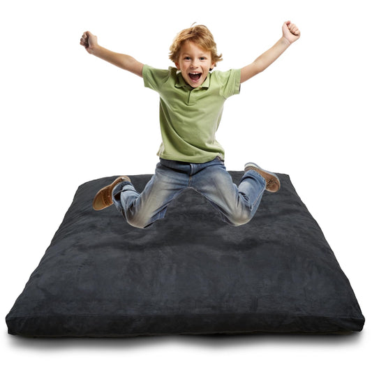 SENSORY4U Crash Pad for Kids Sensory Crash Pad with Foam Blocks - XL (5 Foot X 5 Foot) Grey - for Sensory Gym Room with Washable Cover
