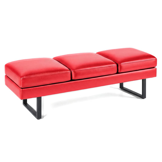 Shahoo 3 Seats Faux Leather Reception Bench, 60 Inches Office Guest Chair with Heavy-Duty Metal Legs, Upholstered Waiting Room Chairs for Office,Conference & Living Room, Red
