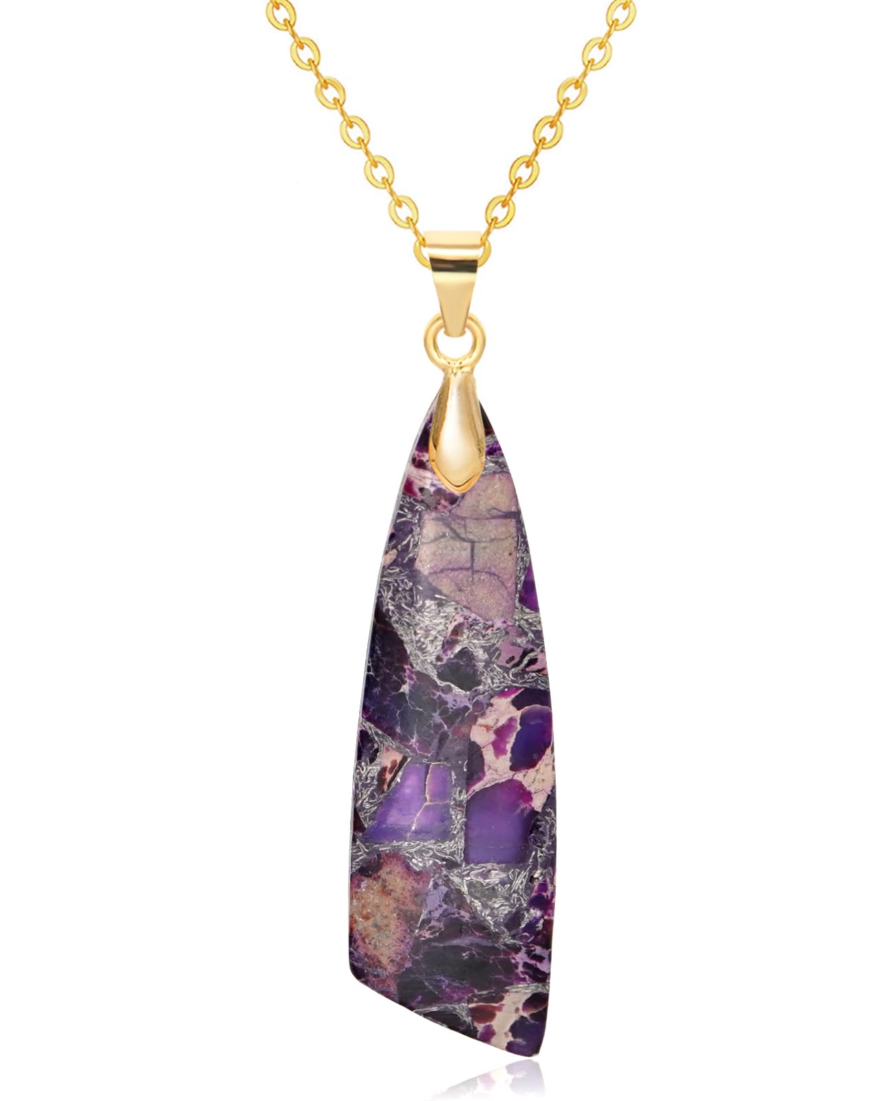 Wovanoo Nature Stone Necklaces for Women Boho Pendant Necklace 18K Gold Chain Necklaces Purple Gold