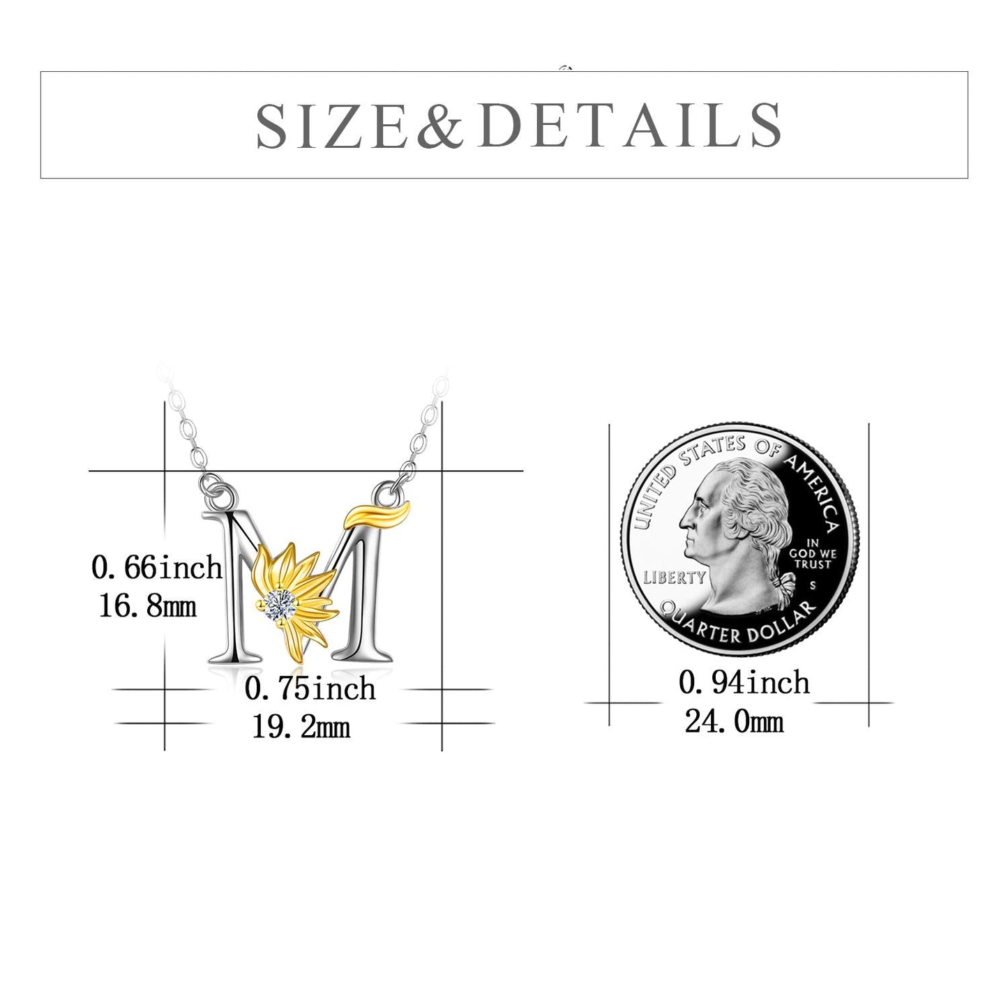 POPLYKE Sterling Silver Initial Alphabet Letter Script Name Pendant Chain Necklace for Women for (Sunflower M)