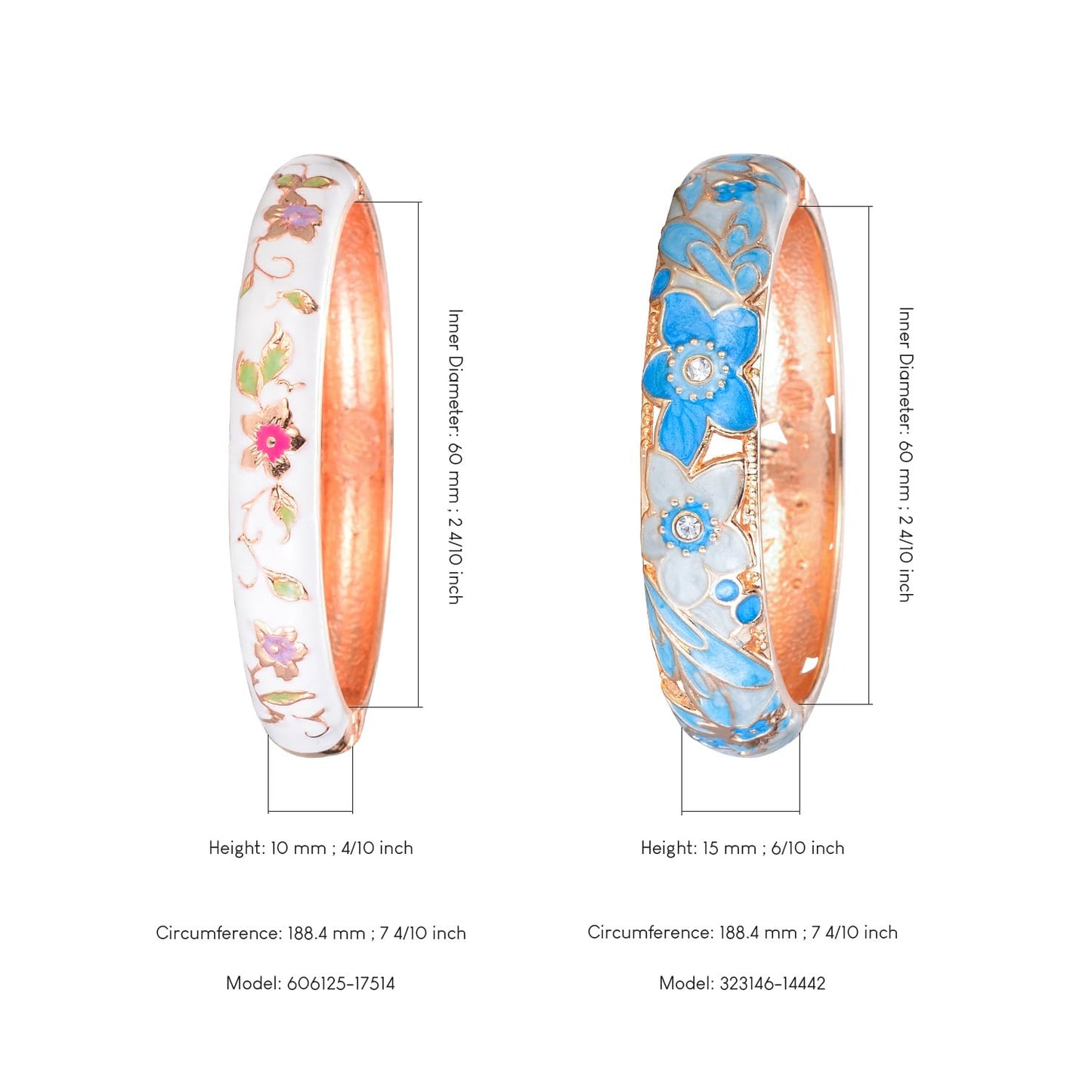 UJOY Bracelet Cloisonne Jewelry Fashion Opening Hinged Bangles Crafted Blue Colored Enamel Flower Gifts for Women 88A11-55A82 Blue White