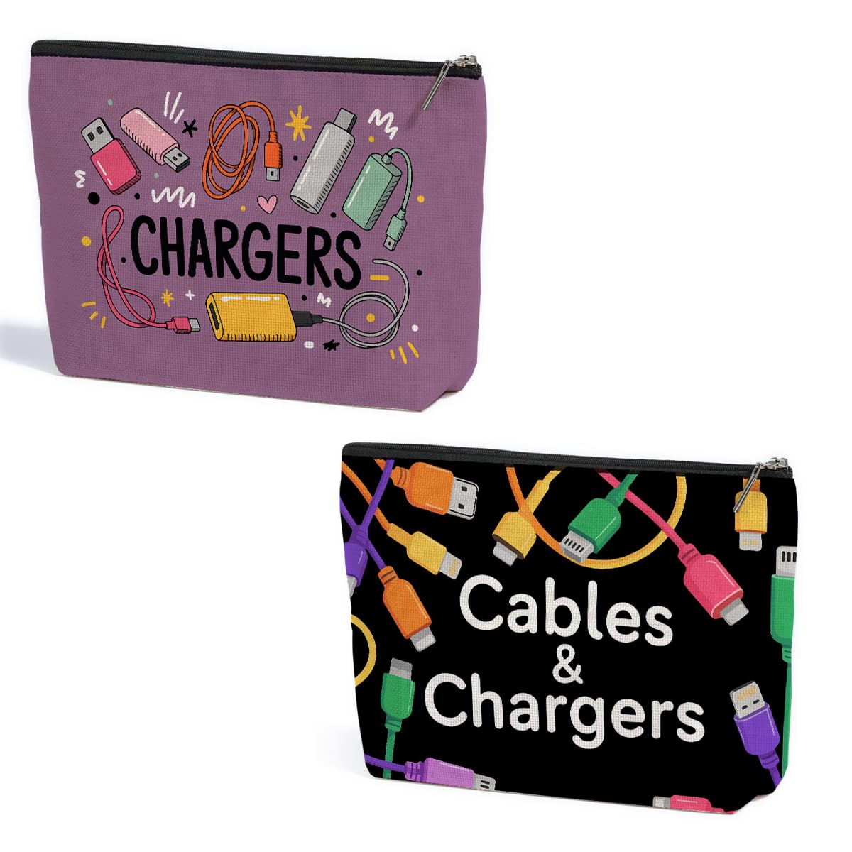 ZHAMEN 2 Pcs Cables Chargers Makeup Bag, Organizer Portable Pouch Purse Travel Essentials Organizer Cosmetic Bags for Women, Roomy Travel Makeup Toiletries Accessories, Birthday Gifts for Women