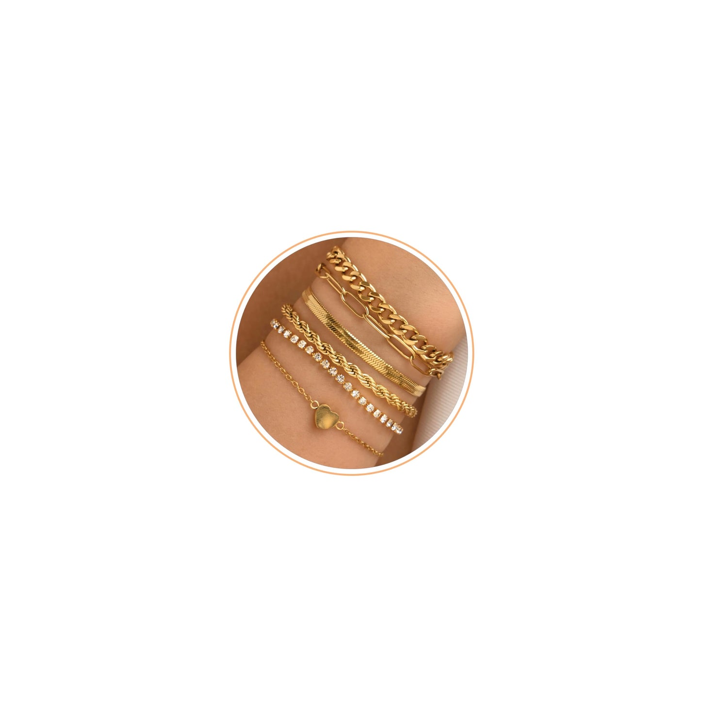 LOFITOR Gold Bracelets for Women Dainty Non Tarnish Link Chain Bracelets Set for Women Trendy Adjustable Chunky Thin Bracelets Stack Layered With Cuff Beaded Cuban Rope CZ Heart Cross Jewelry Gifts Heart