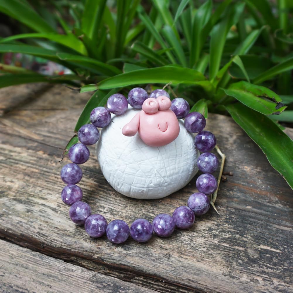 TaHLga Lepidolite Crystal Bracelet for Women Men 12mm | Natural Crown & Third Eye Chakra Purple Crystal | Anxiety Relief & Peace | Fits for Large Wrist 8-8.5" | Come with Box & Pouch