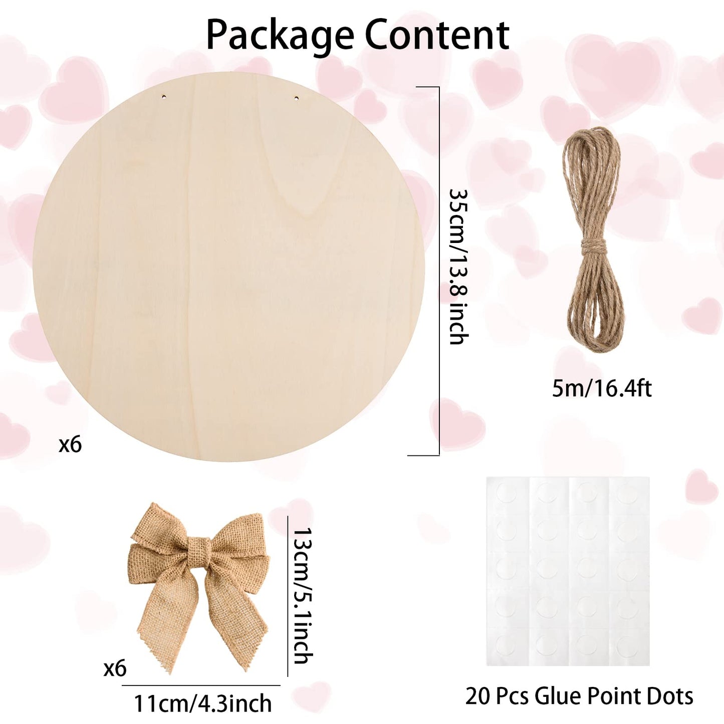 6 Pcs 14 Inch Wood Circles for Crafts Unfinished Wooden Slice Blank Round Wooden Door Hanger Sign Round Wood Discs with Bows,Twine, Glue Point for DIY Craft Christmas Home Holiday Decor,5 mm Thick