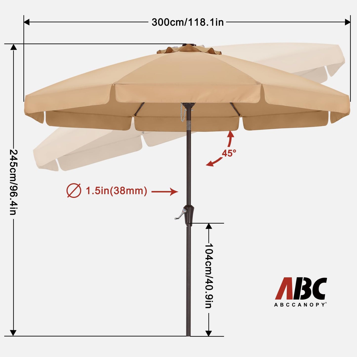 ABCCANOPY 10ft Scalloped Patio Umbrella, Outdoor Table Umbrella with Tilt and Crank, Fiberglass Ribs Deck Umbrella for Patio, Pool, Garden, Picnic (Khaki)