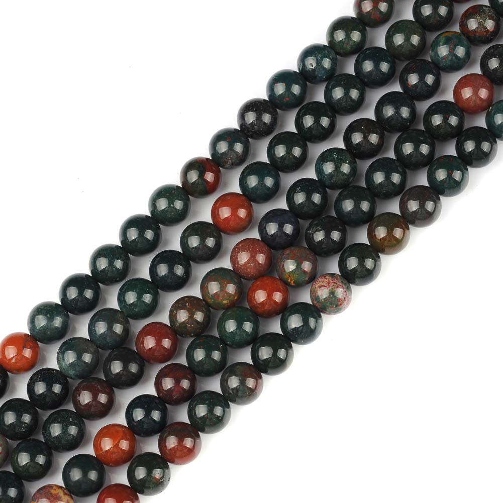 10mm Natural Indian Bloodstone Gemstone Round Loose Beads Crystal Stone Bracelet Necklace Accessories Crafts for Jewelry Making DIY,1 Strand 15"