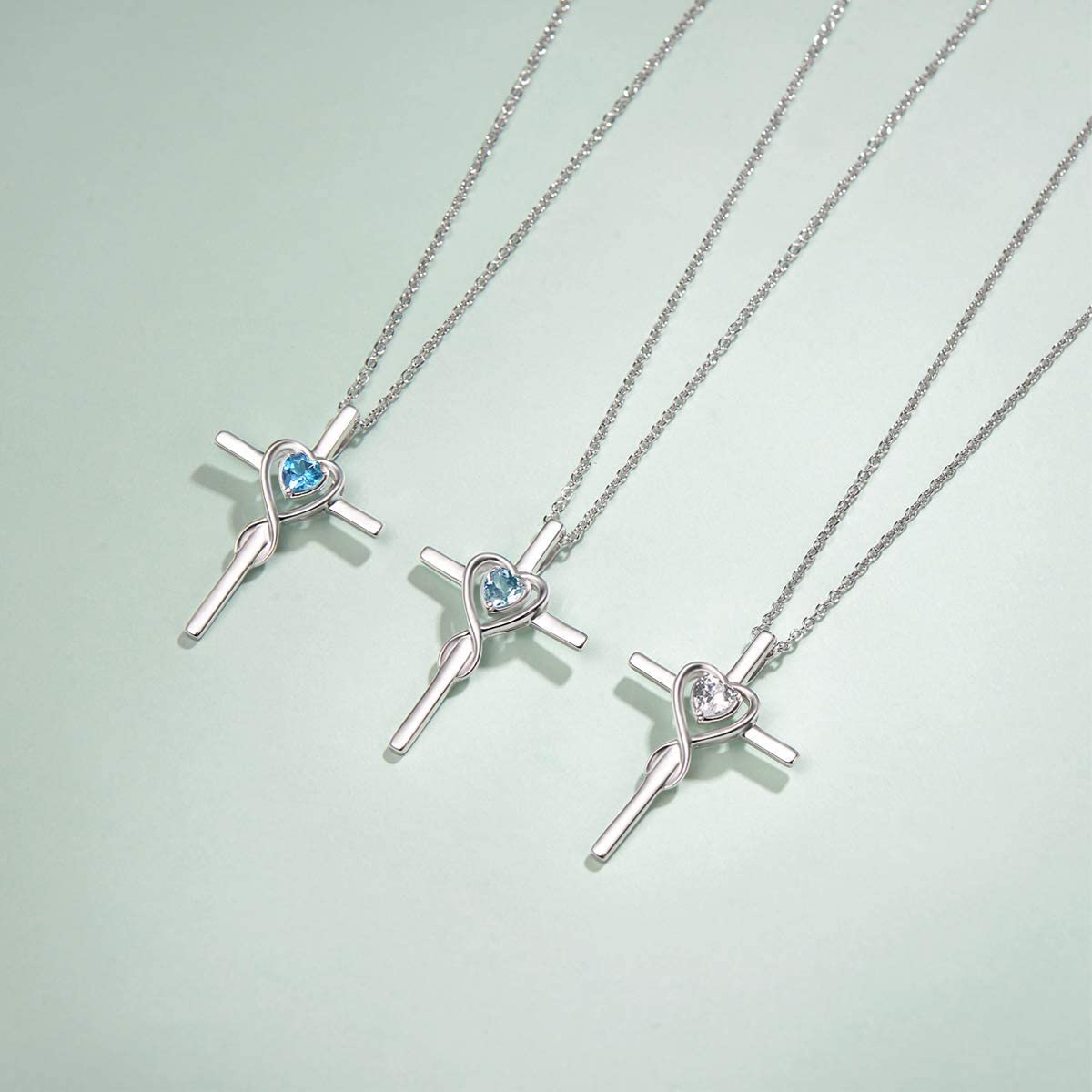 FANCIME Blue Topaz Cross Necklace For Women Sterling Silver Birthstone Necklace Blue Topaz Infinity Heart Cross Pendant December Birthstone Jewelry Gifts Valentines Day Gifts for Women