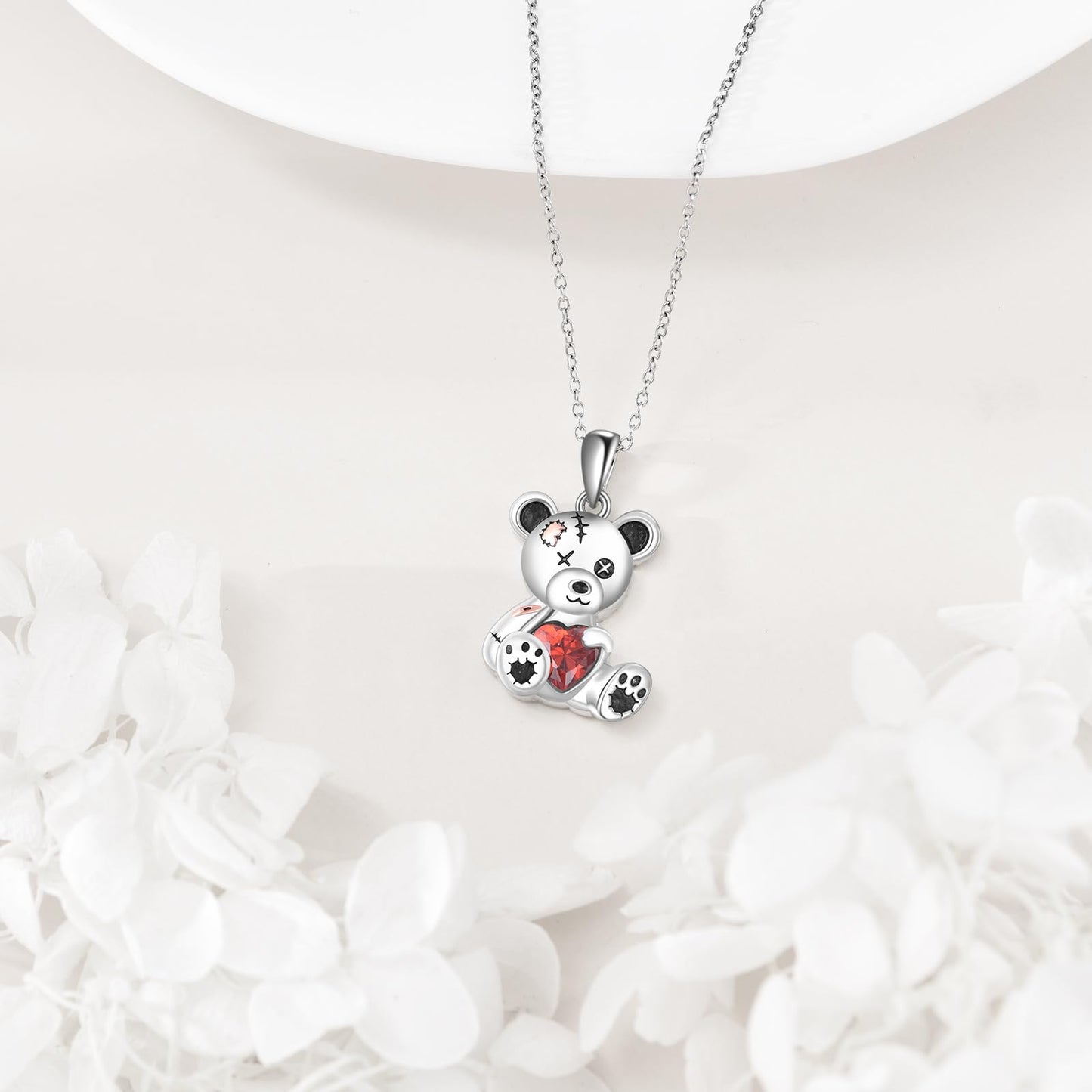 Grmdit Teddy Bear Necklace 925 Sterling Silver Broken Teddy Bear Pendant Necklace Teddy Jewelry Gifts for Women Teddy Bear Lover