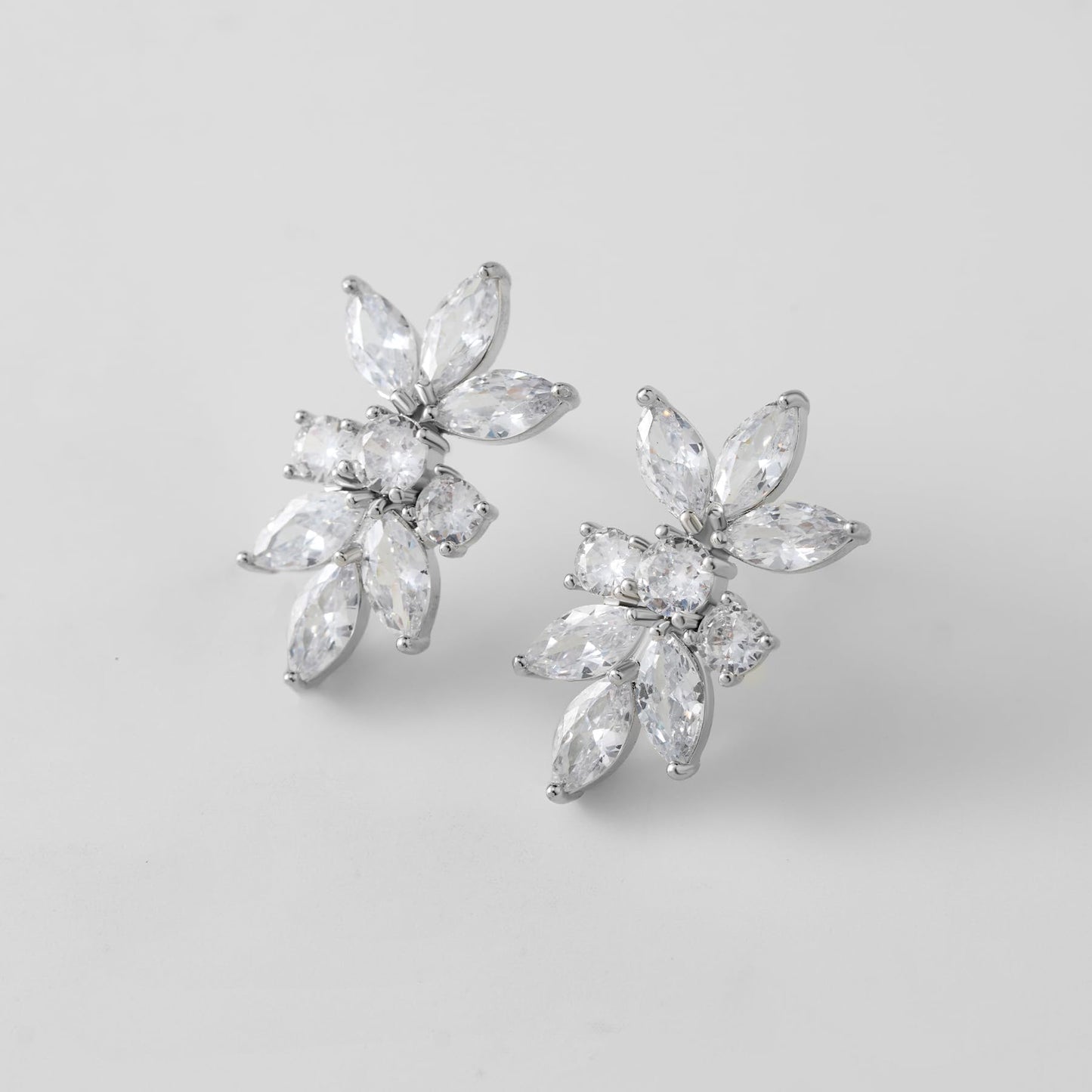 SWEETV Marquise Cubic Zirconia Wedding Bridal Stud Earrings for Brides Bridesmaids, Crystal Pearl Rhinestone Stud Earrings for Women Prom Party Jewelry Gifts (Silver-Cubic Zirconia)