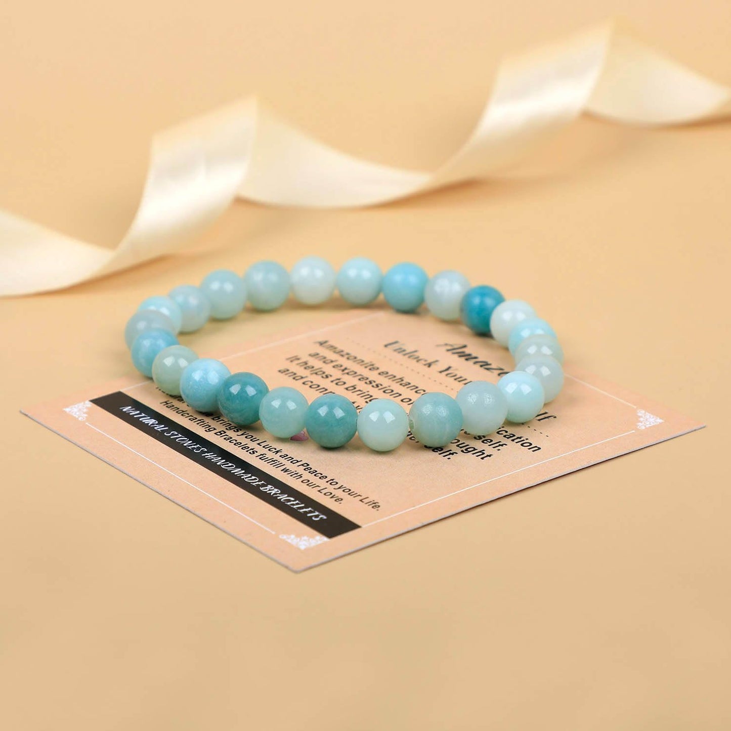 AD Beads Handmade Gemstone Stretch Elastic Bracelet Crystal Healing Reiki Nature's Beauty and Spiritual Essence Unisex (6mm, Amazonite (Unlock Your True Self))